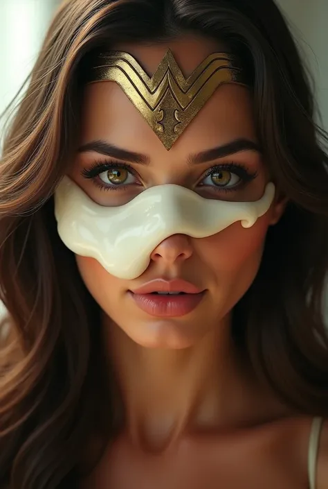 Wonder Woman has a huge creampie stuck on her face,Brown Hair,  masterpiece、beautiful girl、fine 目、puffy eyes、Best Quality, 超High resolution, (reality: 1.4), Cinema Lighting,Very beautiful、Beautiful Skin、(超reality的な)、(High resolution)、(8k)、(Very detailed)、(...