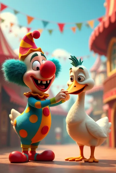 Animated clown with animated goose
