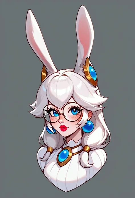 score_9, score_8_up, score_7_up, aurora (league of legends), 1 girl, blue eyes, white hair, sexy, round glasses, freckles, bunny...