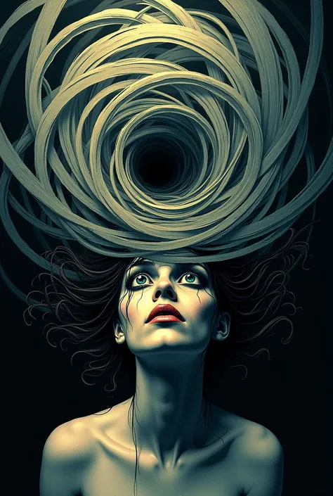 Illustration of a person with eyes spinning from a whirlpool on their head
