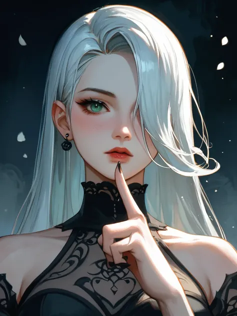 score_9,score_8_up,score_7_up,score_6_up, A digital art painting depicting, watercolor style,An Acrylic style painting that is expressive, gives it a dynamic and emotional quality. Anime art of a stylized portrait of a woman with a ethereal black and green...