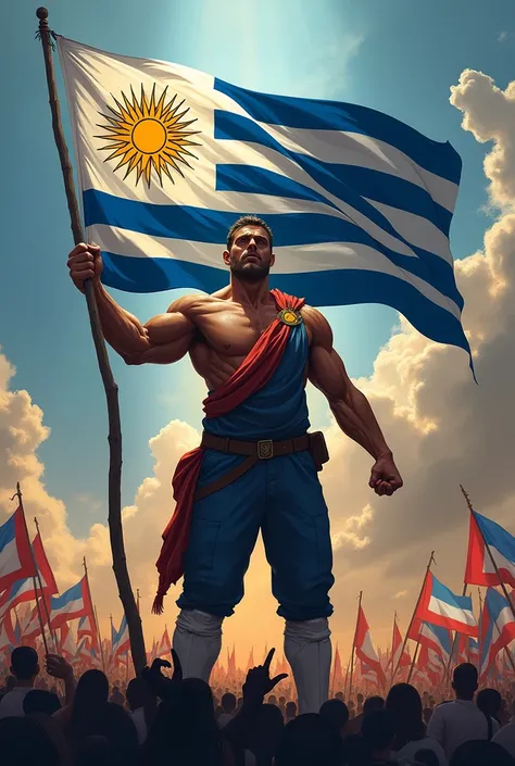 Create a strong character with the Uruguay flag in your hands