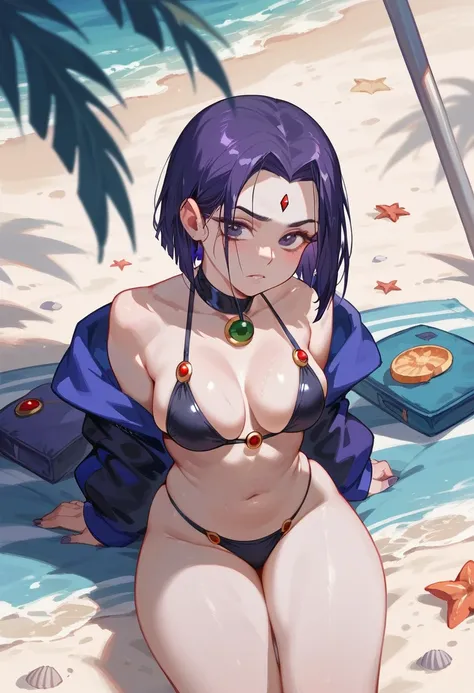 Raven, the teen titans, with beach clothes 