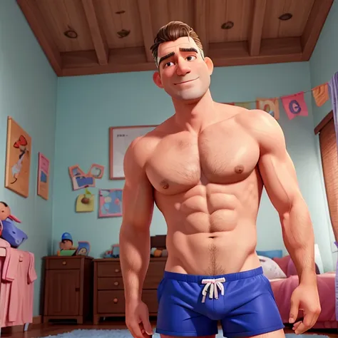 Sexy dad in underwear, is in his bedroom, He is 4, daddy