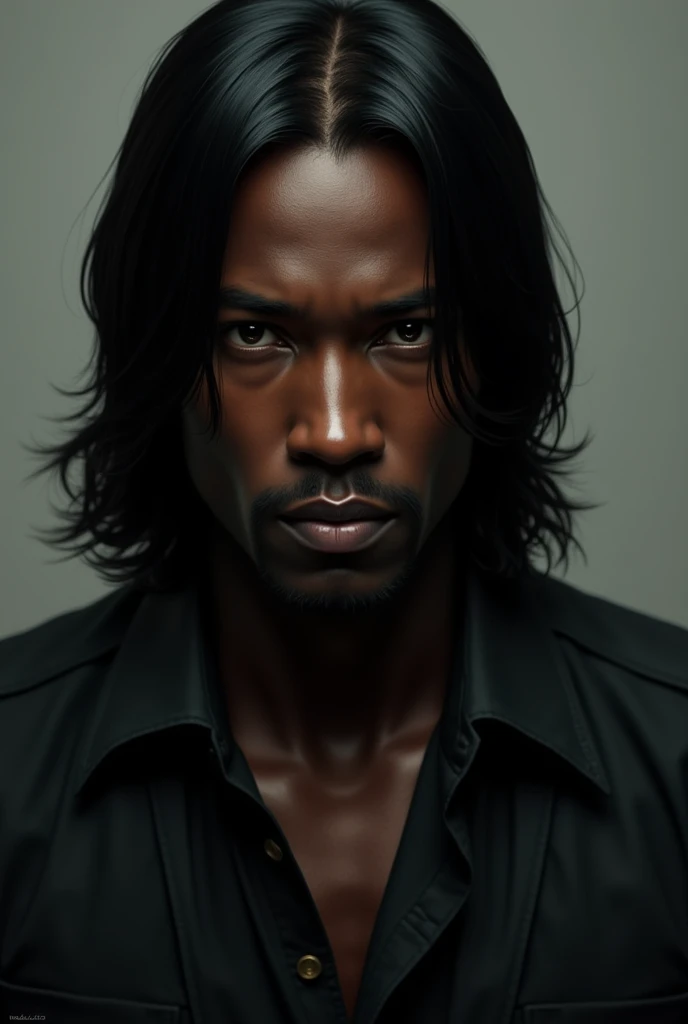 A dark-skinned man, with straight hair