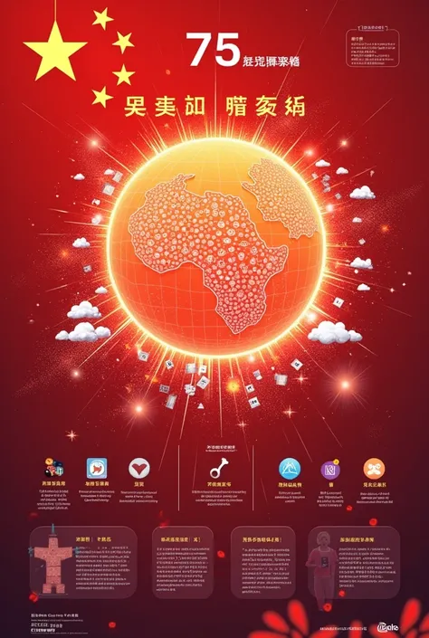 theme：Working together，Intelligent future design elements：
background：

Use the red color of the Chinese flag as the main color，Symbolizes passion and hope。
在background中融入70周年庆典的元素，Like fireworks、Flowers, etc.，Add to the festive atmosphere。
Center pattern：...