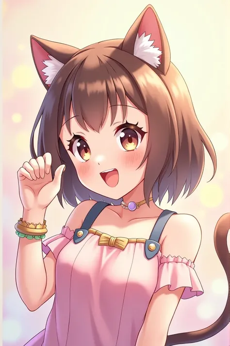 Anime girl with cat ears,very cute, happy,open mouth