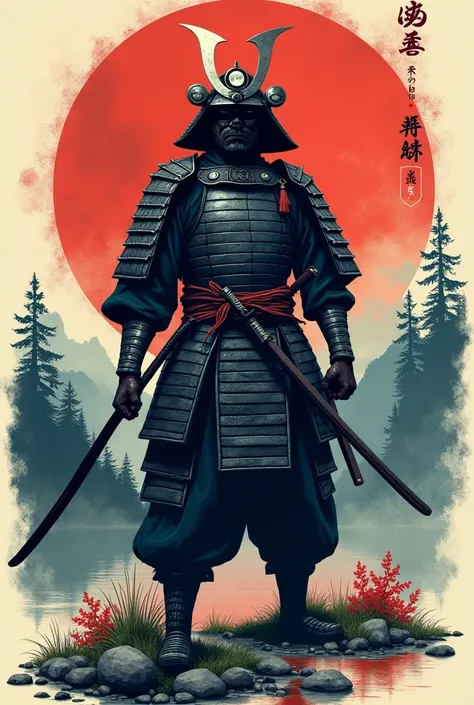 T-shirt design of a Samurai