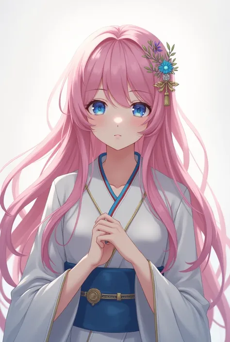 Masterpiece, Best quality,Lacus-BK, 1 girl, alone, Long hair, pink hair, very Long hair, Blue eyes, Hair accessories, Japanese clothing, separate arms