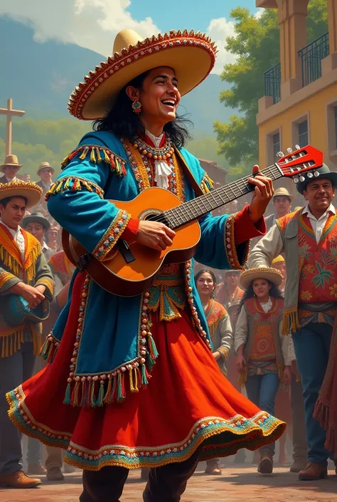 Mapuche dressed as a Mexican singing
