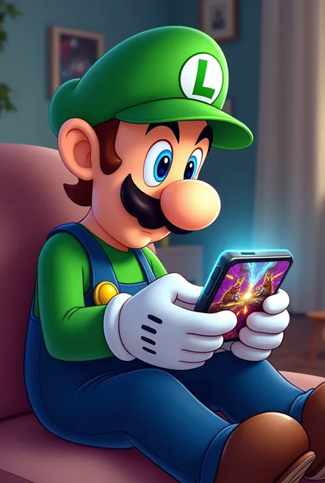 Luigi playing moba games on phone