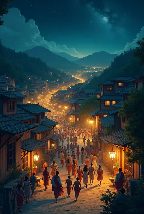 There is a big Village and so many peoples are staying that place,so crowd it is,that is night time ,bramahana peropels are running to search gods in night time