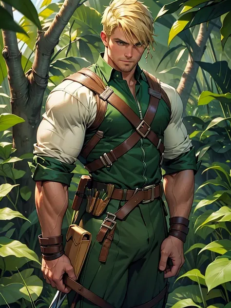 64k, high quality, hunk and handsome man, detailed face , detailed hands , detailed muscles , stephen amell as green arrow,standing , wearing blackish green outfit with a quiver filled of arrows , in his hand his longbow  standing with spread legs showing ...