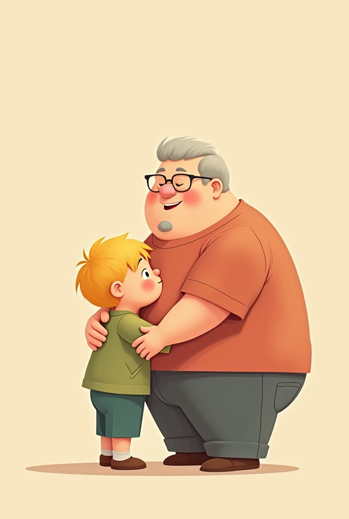 (Animerge flat-2D) A little blond boy next to a man a little older and chubby than him