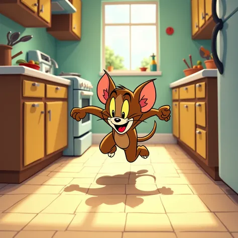 Jerry running thorw kitchen