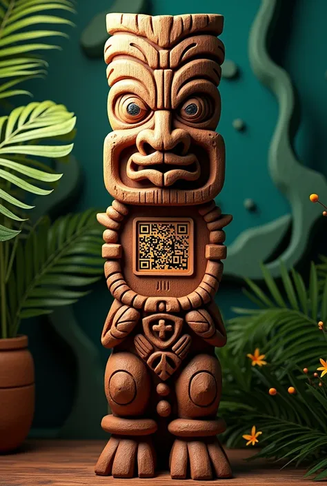 Tiki totem with QR code in the middle for printing, for bar menu
