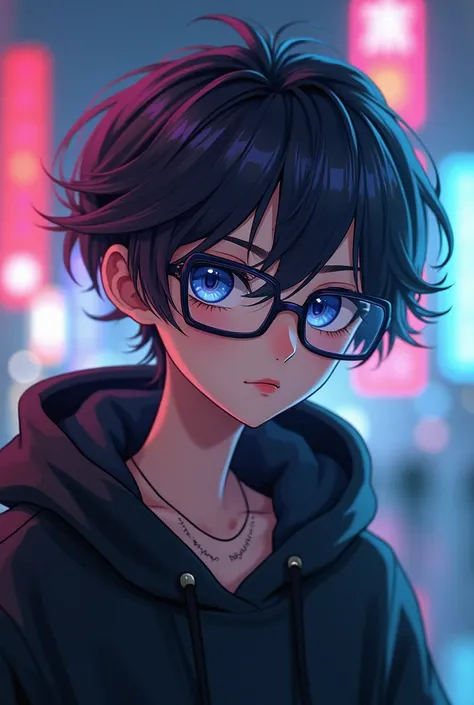 Anime character with hodie and specs
