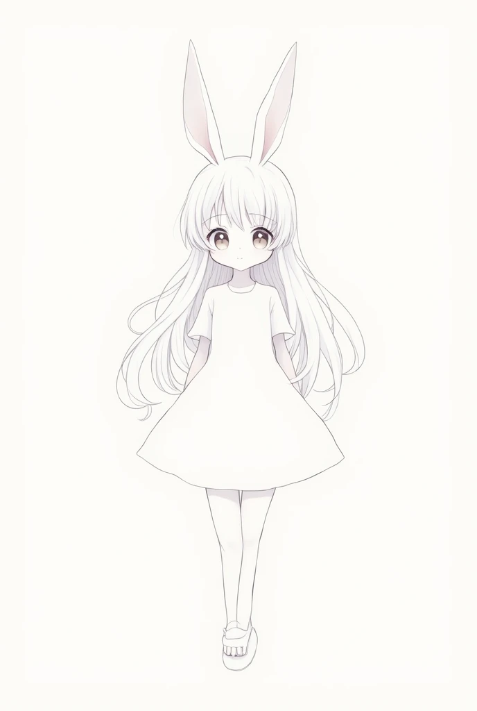 Anime girl with bunny ears, line drawing