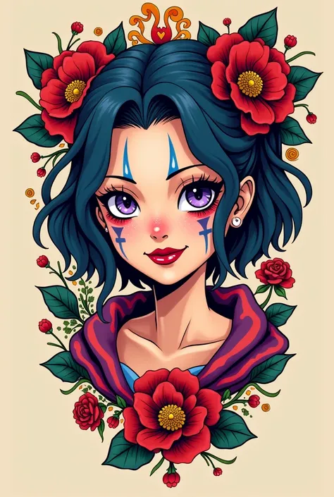 hinata (naruto character) as a chicana clown tattoo