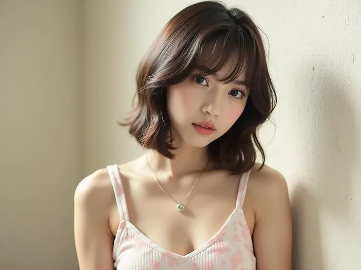 Cute Japanese Idol, not&#39;It doesn&#39;t look Korean. It doesn&#39;t look Korean., photograph, Actual product, Cinematic Light, Lomography, 20 years old, Casual clothing, Short Hair, Thin lips, Expressionless