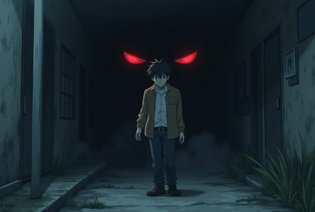 this is horror anime

this previous: In the morning, Max Awakes outside of Asylum and exhausted in the early morning thinking that he he’s finally safe at that time of the morning. 

this is also previous: But when he looks at the camera he quickly realize...