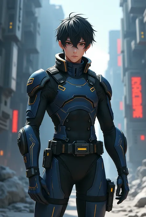 Anime boy in futuristic military clothing 