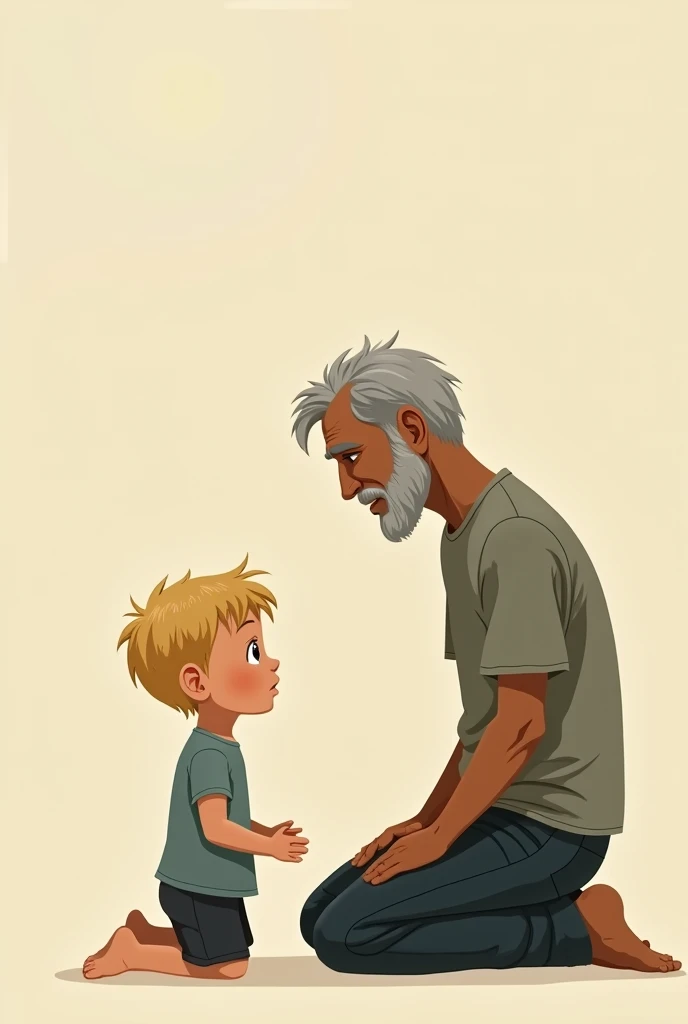 (Animerge flat-2D) A little blond boy on his knees and an older man on his knees in front of each other