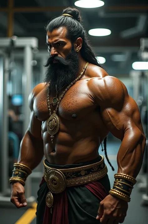 A muscular maveli working out in a gym 