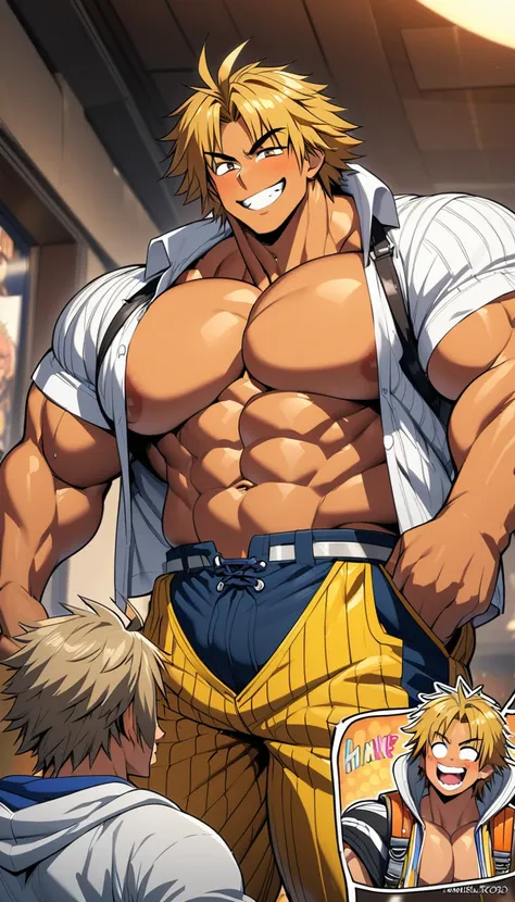 highest quality,huge muscles,full color,tidus,massive ,smile wickedly,open shirt,shake hard,devil&#39;s wings and tail,normal po...