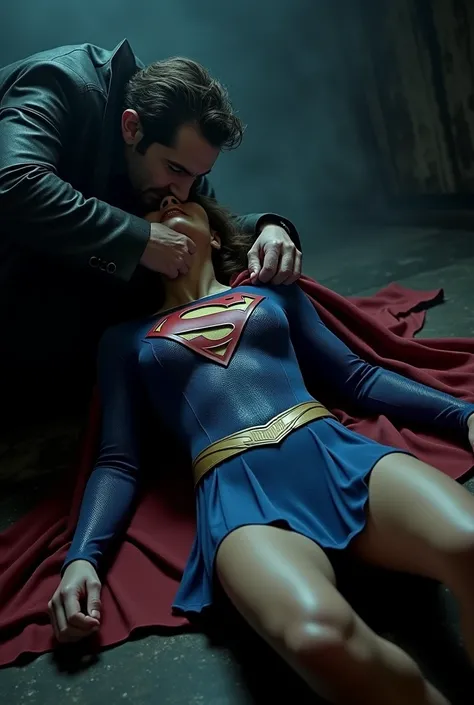 Supergirl and the Vampire,A vampire bites Supergirl on the neck,Supergirl is unconscious,Supergirl is in the thighs