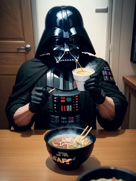 Darth Vader from Star Wars eating ramen