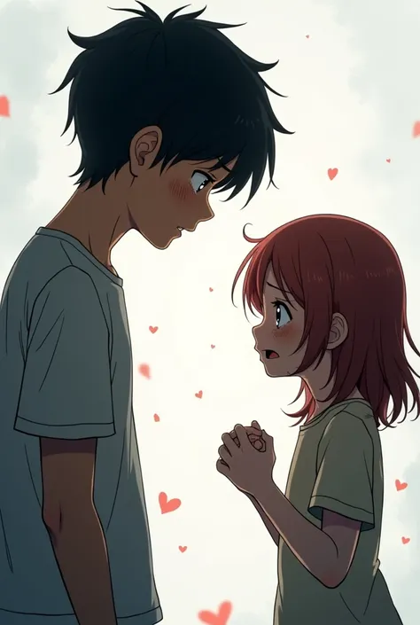 Anime back art of a boy breaking up with him  and girl crying and stopping 