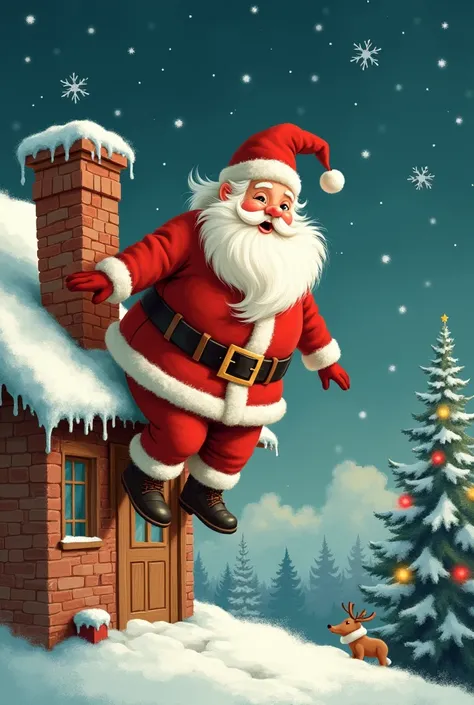 A cute picture of Santa climbing into the chimney