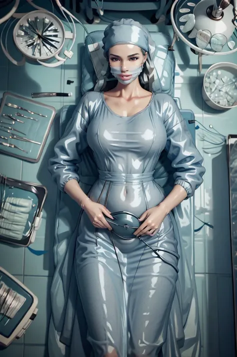 nurse uniform,hospital, latex nurse suit,nurses,busty,elbow gloves,labcoat,black hair woman,pink eyes , gigantic ,medical instruments,asian nurse,two nurses,speculum,examination room,oversize ,big ass ,strap on, lay on table ,legs spreaded,giving birth,gyn...