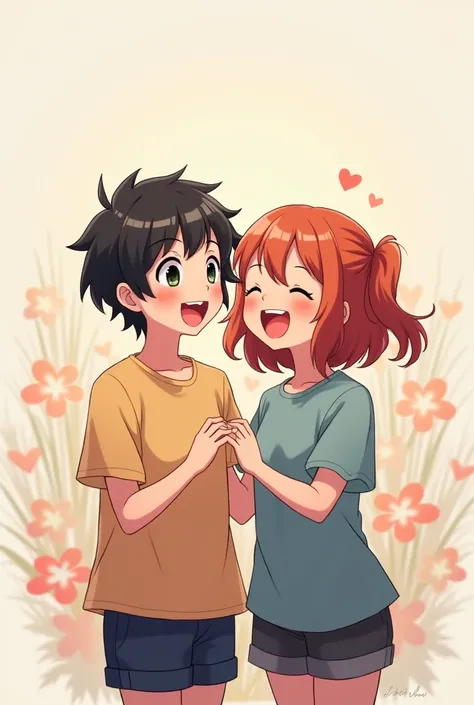 Two happy people half anime 