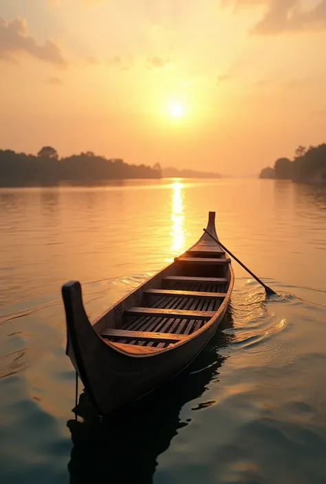 A small kattovillam boat in a big rivers opposite side in sun rising moments