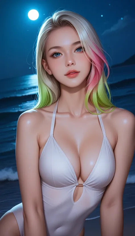 score_9, score_8_up, score_7_up, 32k,masterpiece, highest quality, 
photo realistic, vibrant colors, (chiaroscuro lighting:1.1), dark theme,
a sexy woman wearing a white swimwear,
colored hair, lustrous skin, pale skin,
sea of night, dark night sky, outdoo...