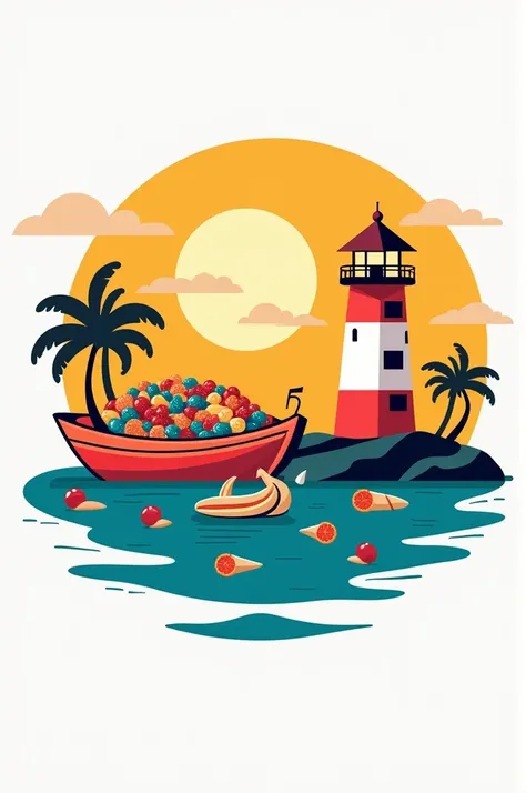 Colorful creative pasalubong centre logo design Philippines flag with foods and totes lighthouse and titled "TATAK CALATAGUEÑO"
