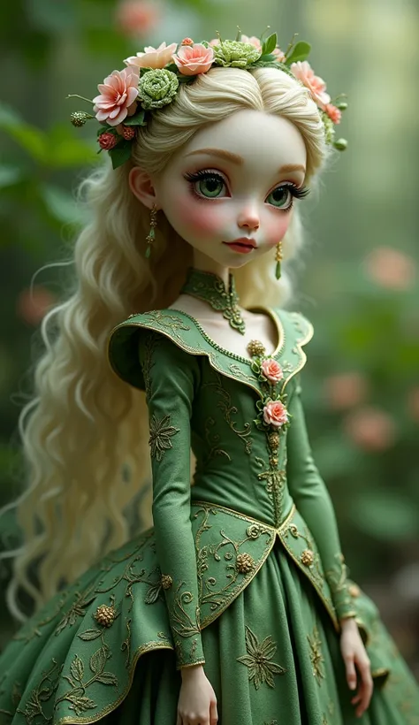 a detailed humanoid pea pod character, alice in wonderland, intricate and detailed clothing, (best quality,4k,8k,highres,masterpiece:1.2),ultra-detailed,(realistic,photorealistic,photo-realistic:1.37),fantasy,surreal,whimsical,vibrant colors,cinematic ligh...