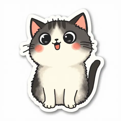 sticker no shadow , japanese minimal, on White background , Black ink lines with soft watercolor accents. Border trim around 30px, (high resolution) , no noise pixel ,((masterpiece)), birthday parody design The  cat , surprise eyes cat, vintage ,8K Octane,...