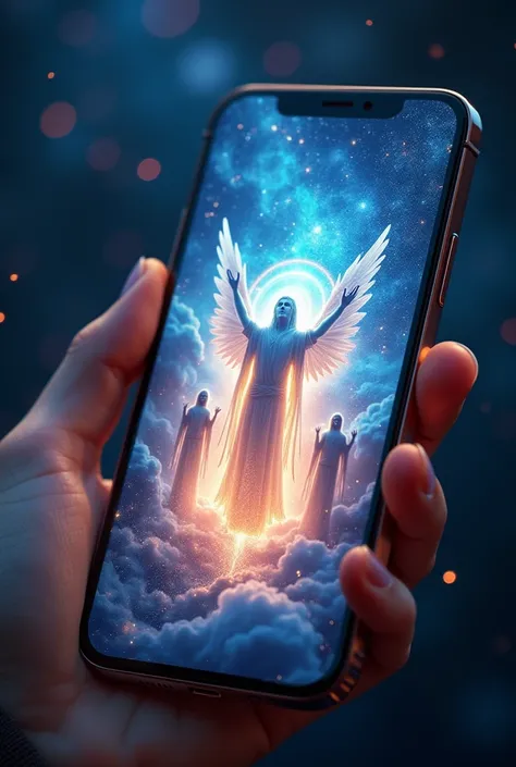 Cell phone screen lit up with things of God
