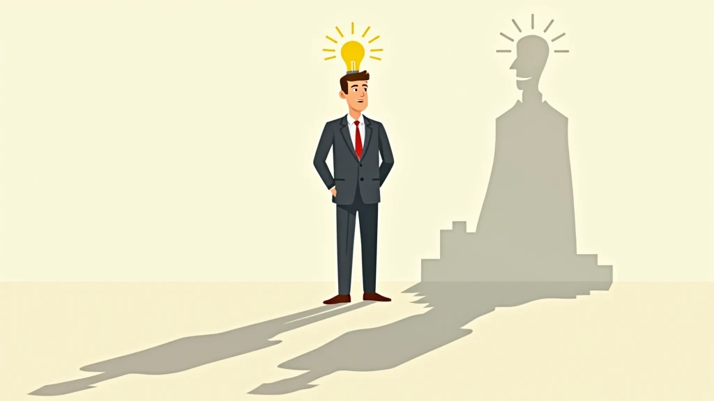 a cartoon  flat illustration of a Businessman with idea bulb and his successful shadow get a lot of money. Business creativity concept. 