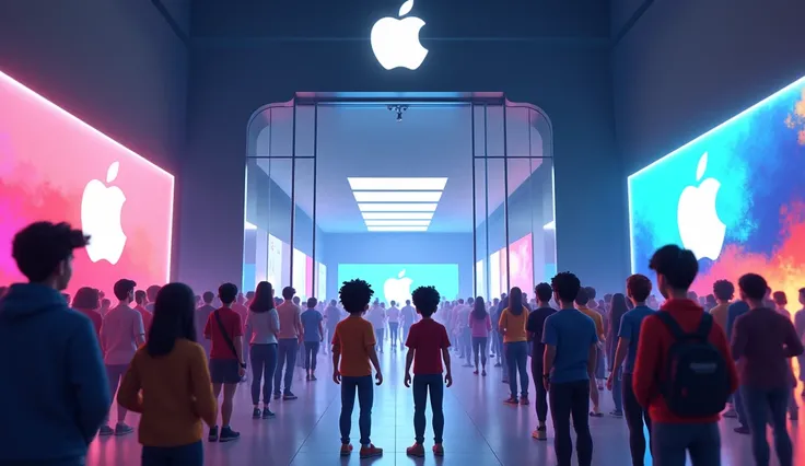 3d cartoon animation 
Scene 1: iPhone 17 launch event
Prompt: People are excited and eagerly waiting in a long queue in front of a state-of-the-art, grand Apple store, with screens and banners emblazoned with the Apple logo everywhere. Arjun and his friend...