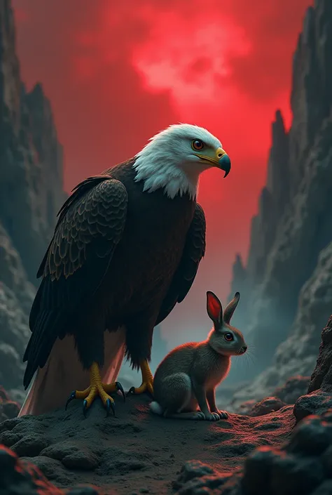 Eagle and rabbit with horror background realistic 8k ultra hd 