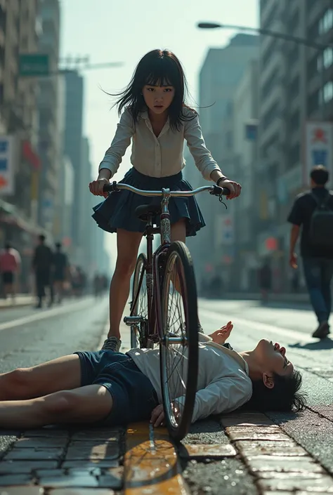  Man crushed by bicycle ridden by Korean high school girl wearing skirt