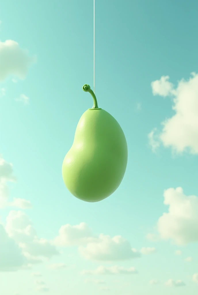 Green Beans like balloon with string flying on air sky

