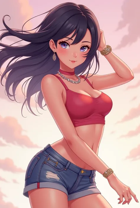 Anime,,crop top,shorts