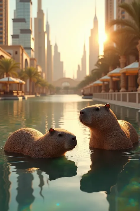 Images of capybaras in a luxurious lake in Dubai