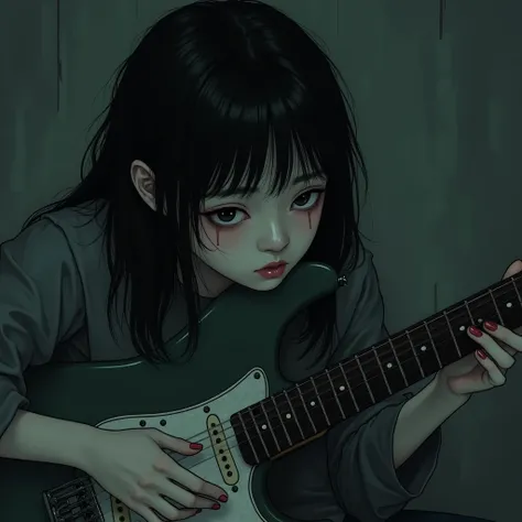 Depressed Japanese girl 20 years with electric guitar

Album cover desain art