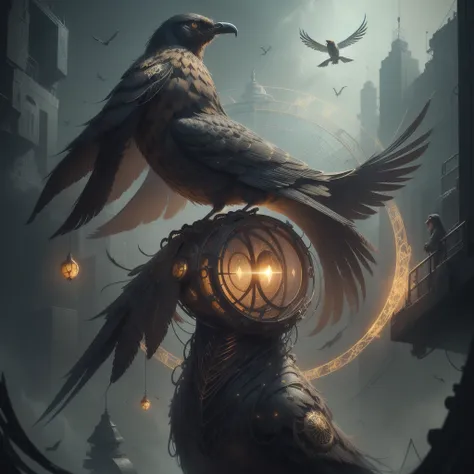 h4l0w3n5l0w5tyl3m3rg34ll симметрия!! product rendering poster golden ratio bird crow, science fiction, glowing fog intricate, el...